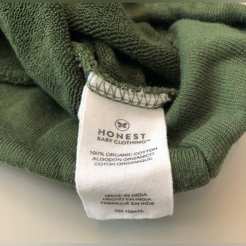 Like-new 100% organic cotton Honest Company green baby hooded sweatsuit set 3-6m - Picture 4 of 8